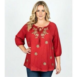 Anthropologie Skies Are Blue Red Floral Peasant Top